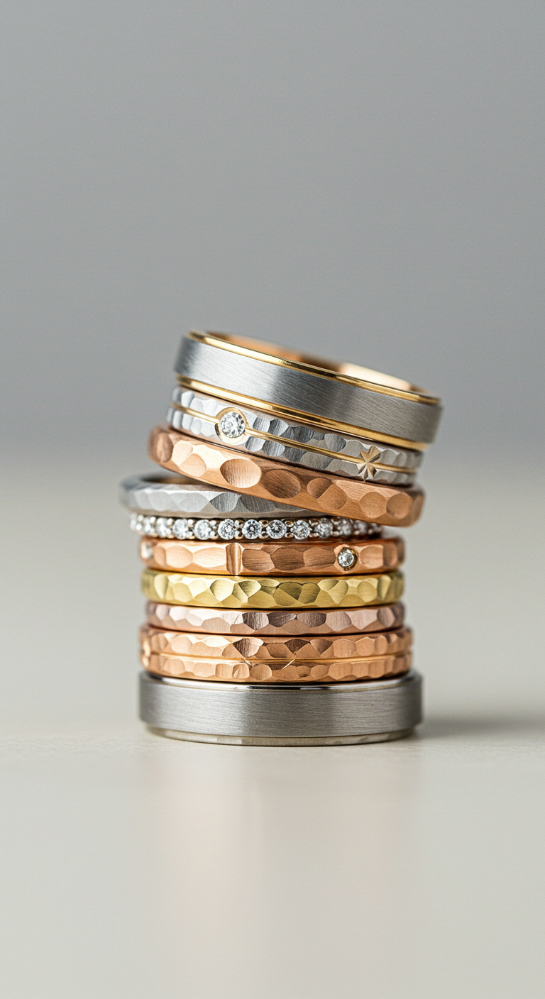 mixed metal wedding rings stack