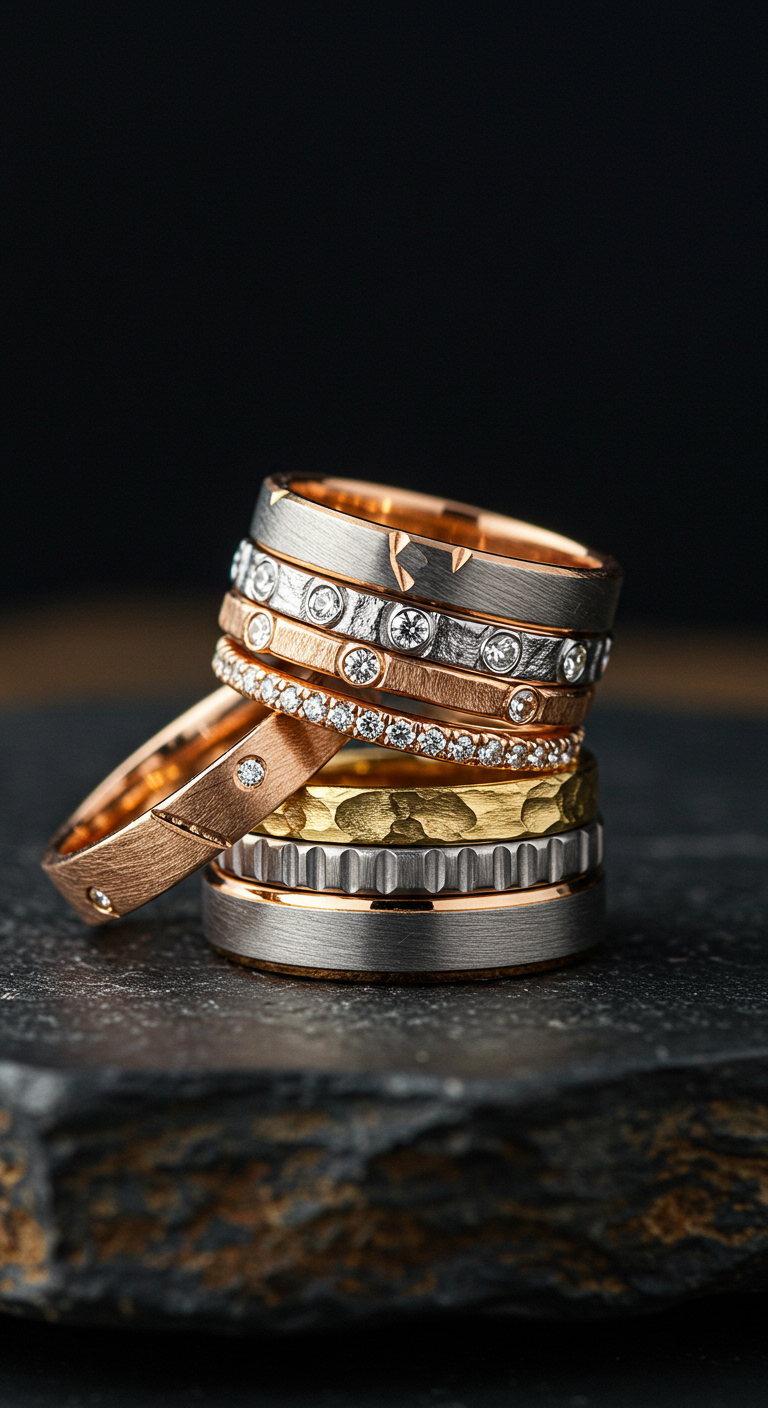 mixed metal wedding rings stack