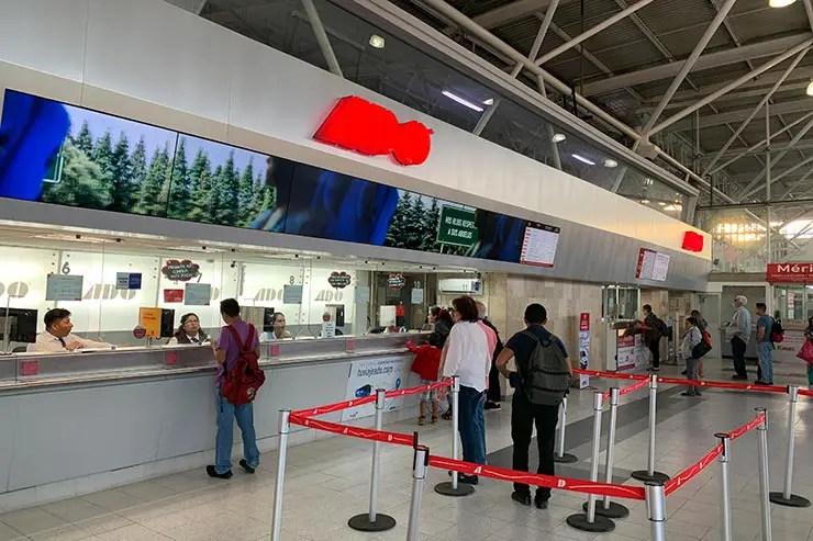 ADO counter at the bus station in downtown Cancún