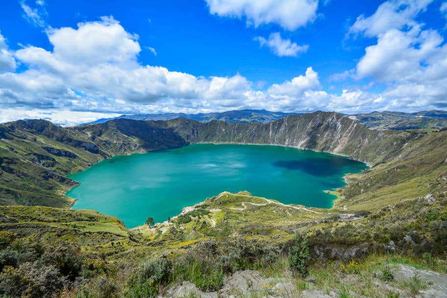 Crater and lake of the Quilotoa volcano, Ecuador