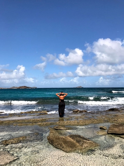 Posing on the beach next to Guanahani