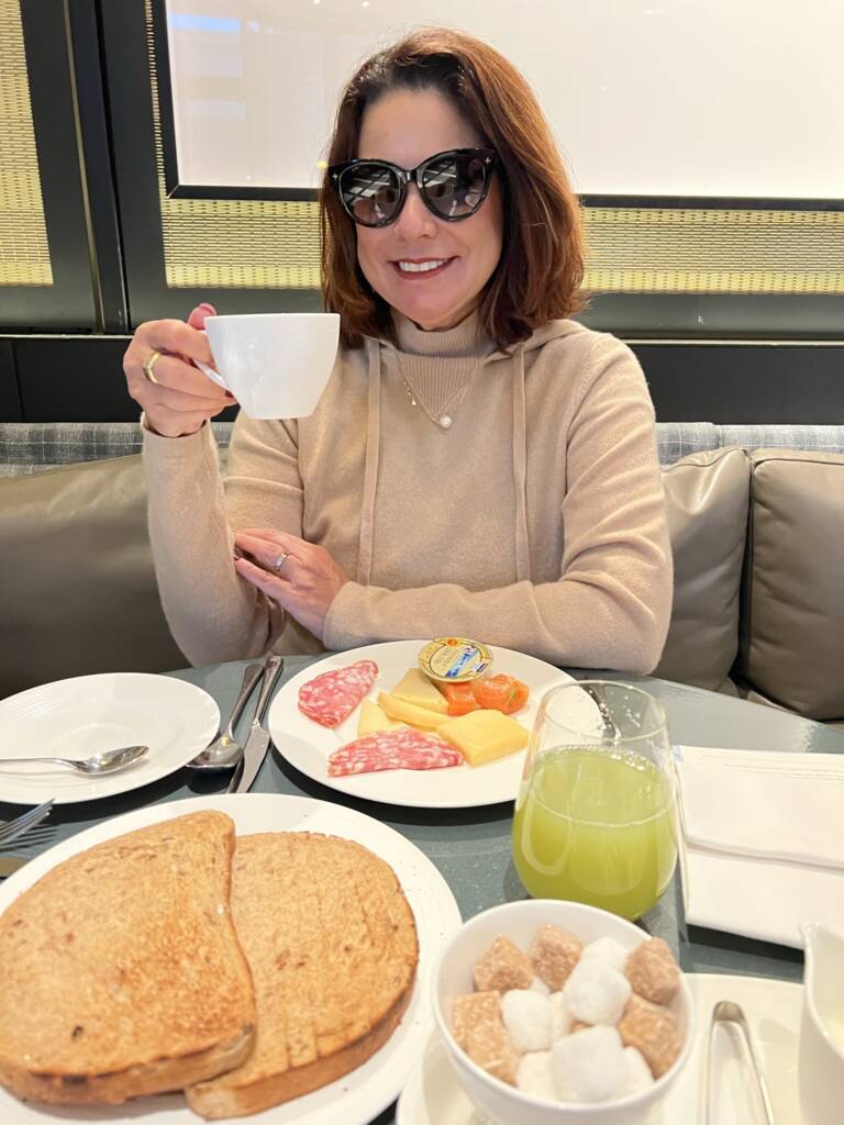 Renata Araújo at breakfast at Whitcomb's, at The Londoner, a 5-star boutique hotel in the West End