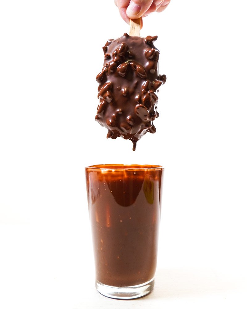 Nutella popsicle dipped in chocolate coating.