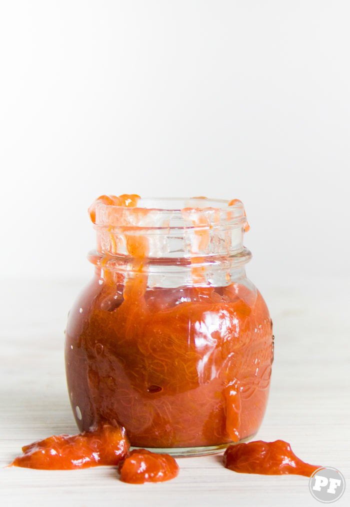 Rhubarb jelly in a glass jar