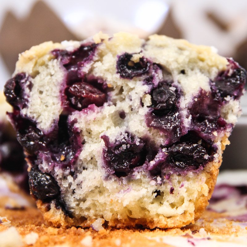 Blueberry and Yogurt Muffin opened showing the blueberries