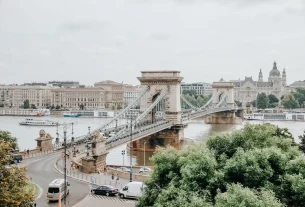 Top view of one of the Danube bridges in Budapest