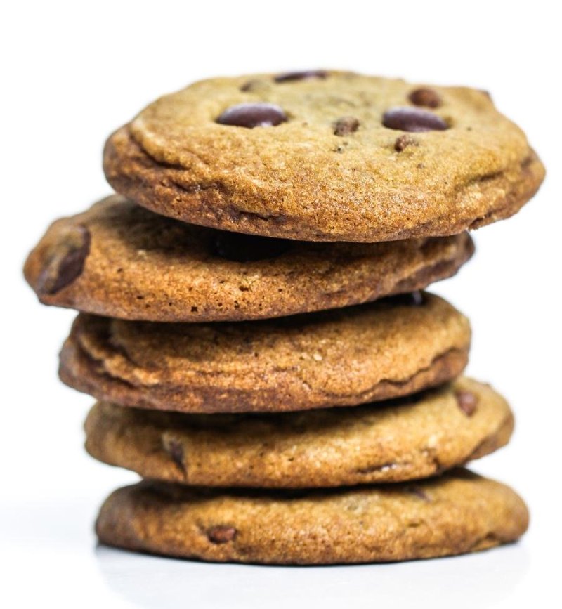 Chocolate cookies stacked in detail