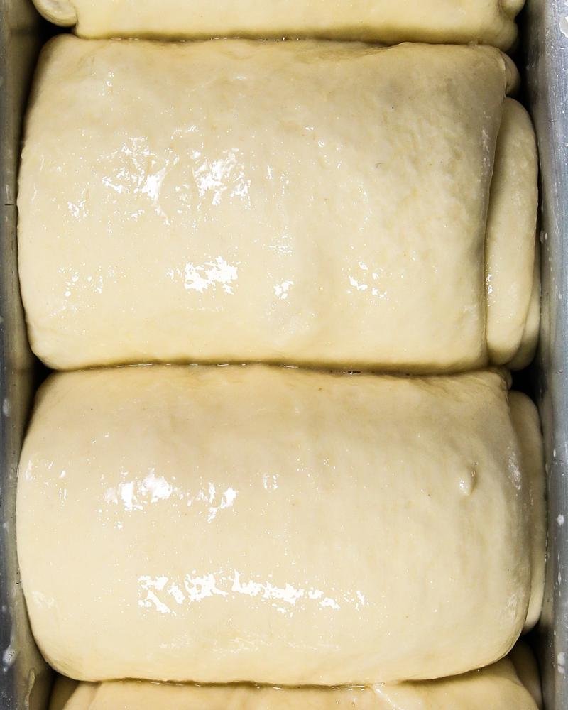 Raw fermented bread dough seen from above