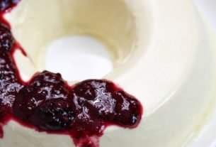 Yogurt and Condensed Milk Pudding with Red Fruit Syrup (2 Ingredients)