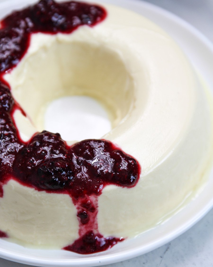 Yogurt and Condensed Milk Pudding with Red Fruit Syrup (2 Ingredients)