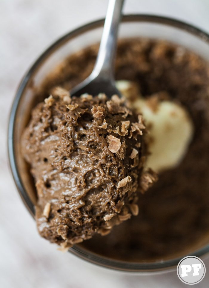 Chocolate mousse in detail showing the texture of the mousse