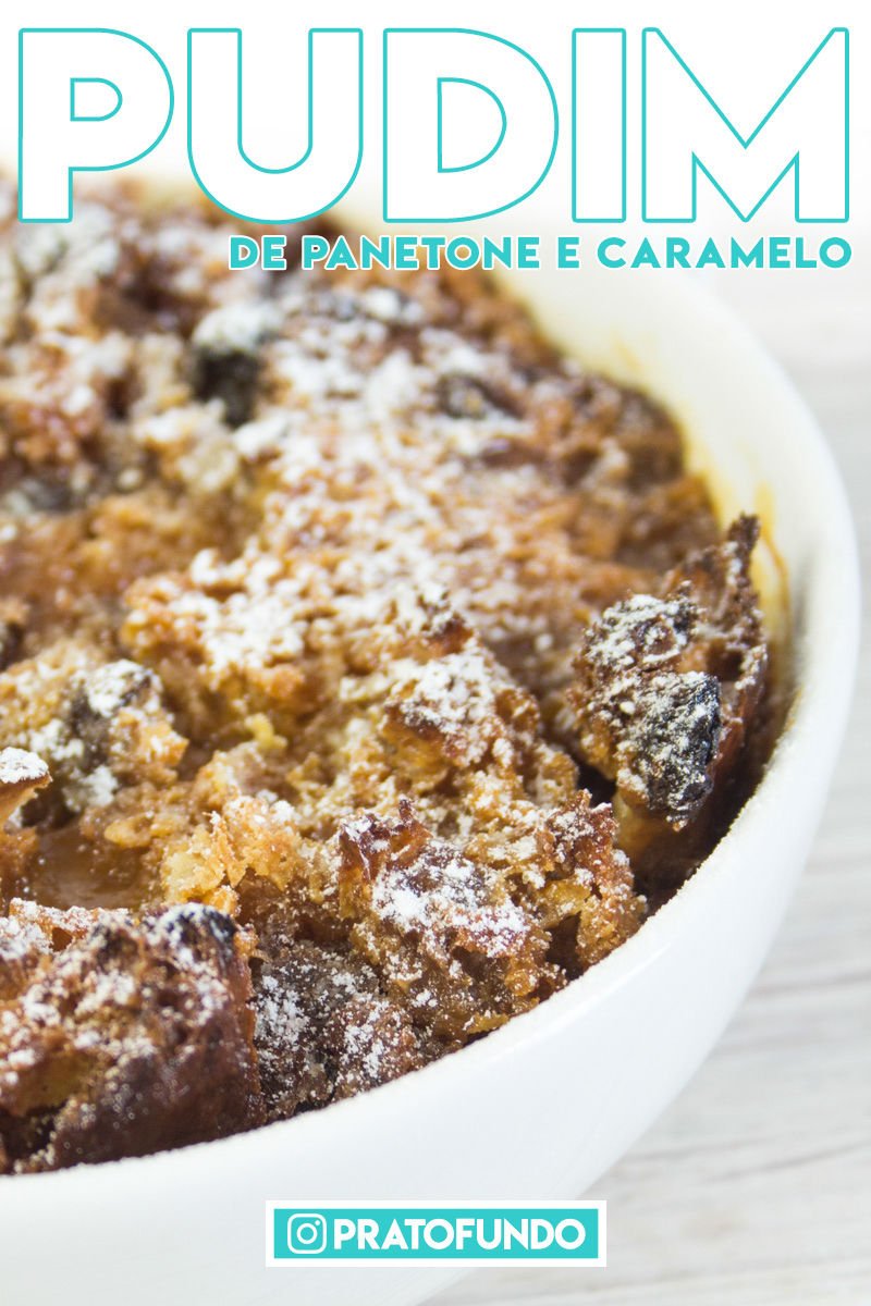 Panettone and Caramel Pudding in detail with icing sugar