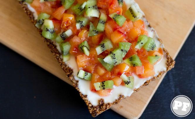 Yogurt Pie with Fruit and Passion Fruit Syrup