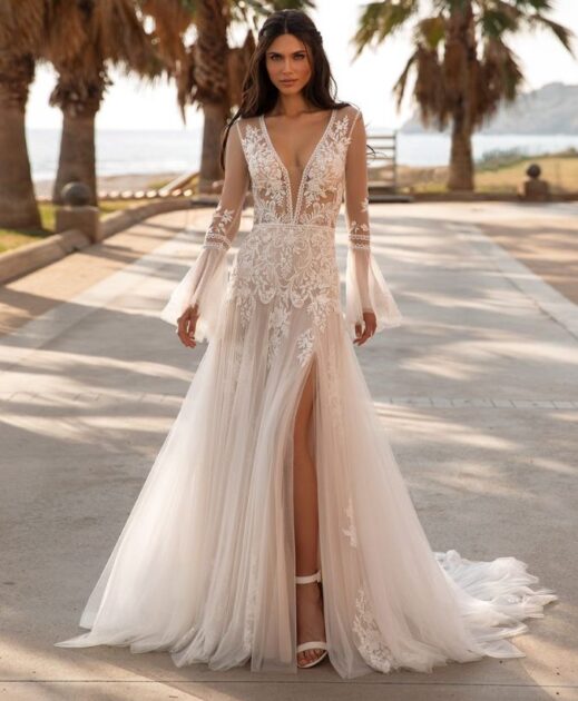 Dress for Beach Weddings in Nude and Lace