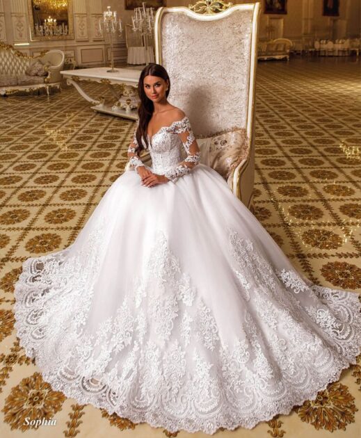 Princess Wedding Dress with Lace and Crystal Details