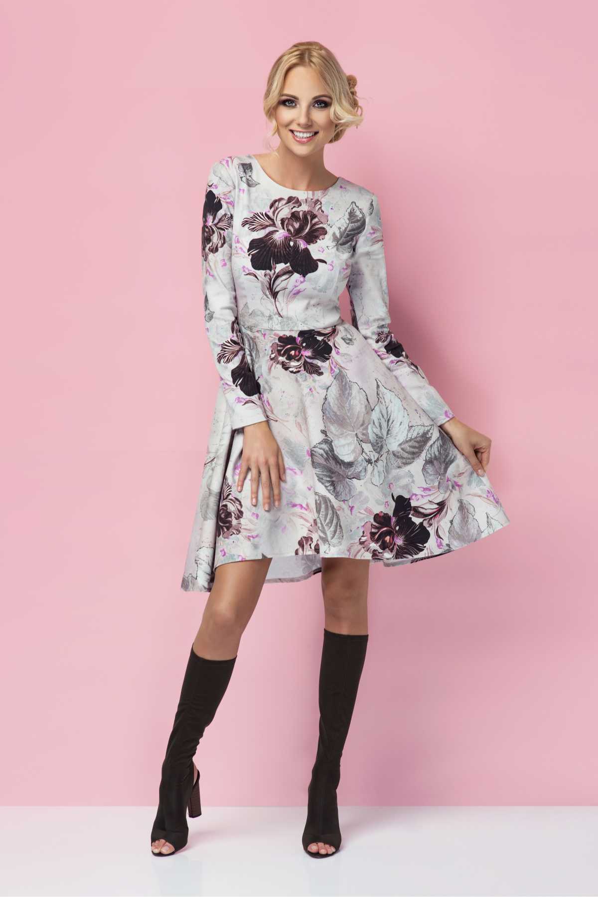 A-line floral dress with boots