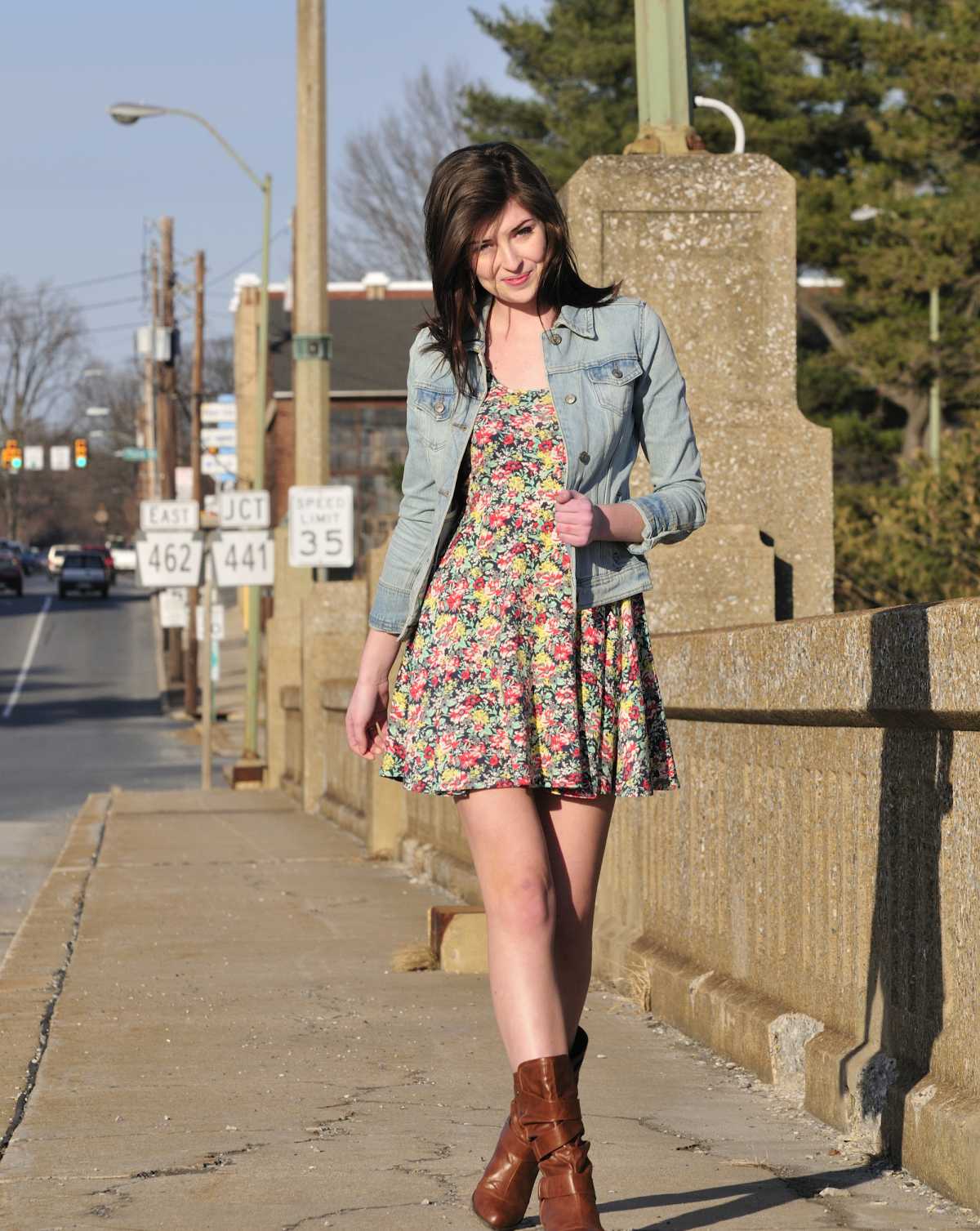 floral dress with mid-calf boots