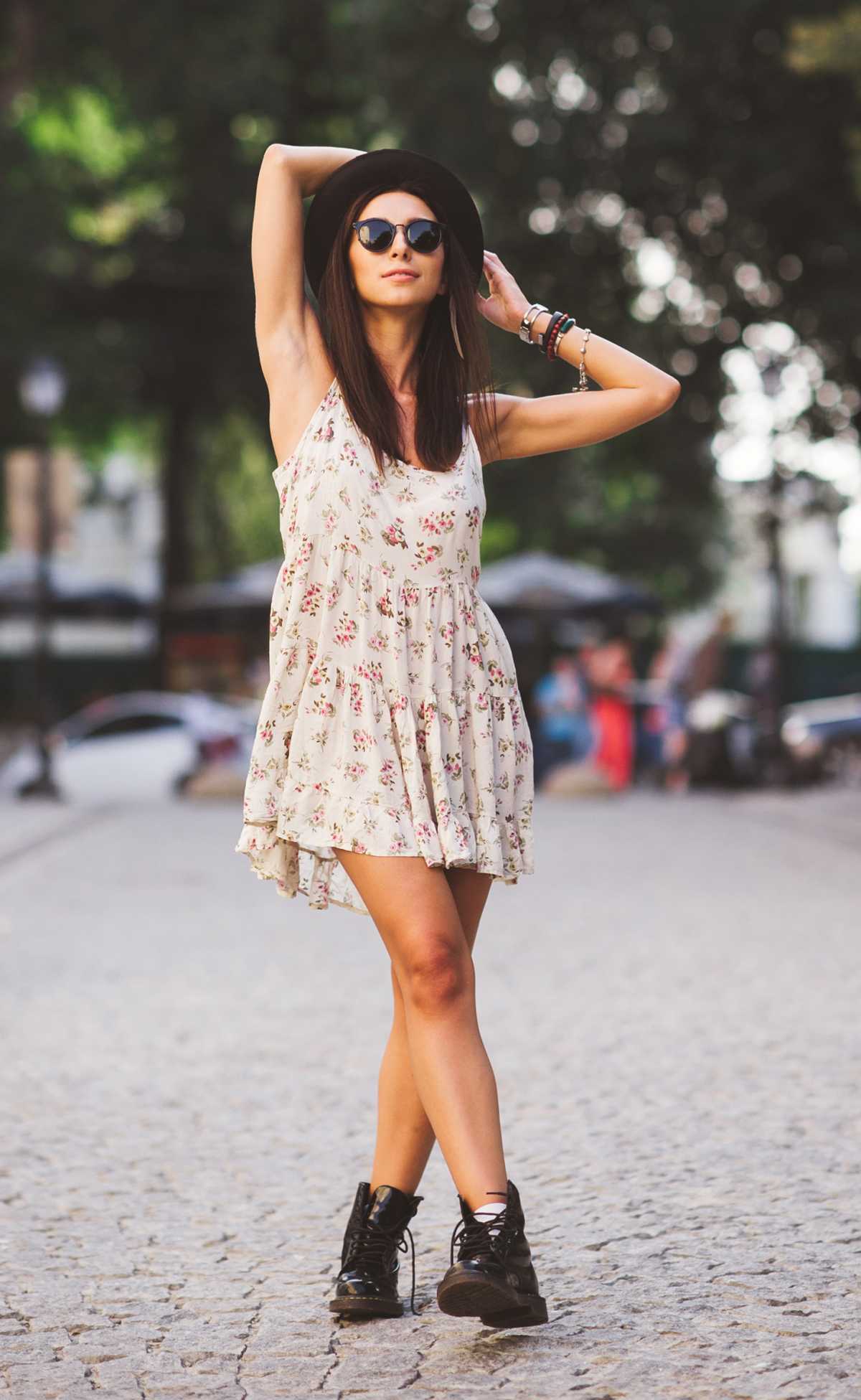 floral dress with combat boots