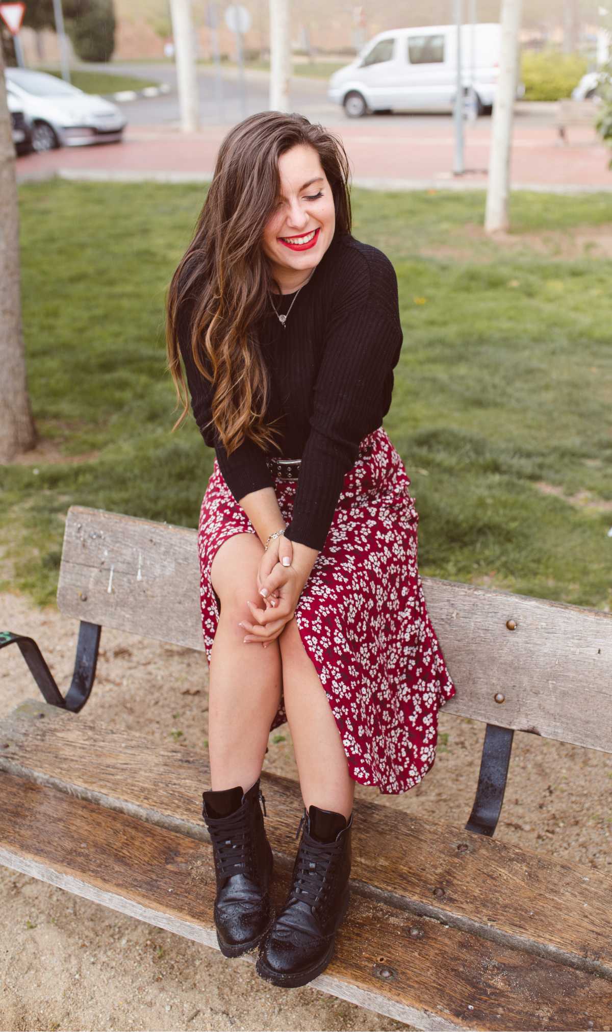 floral dress with sweatshirt