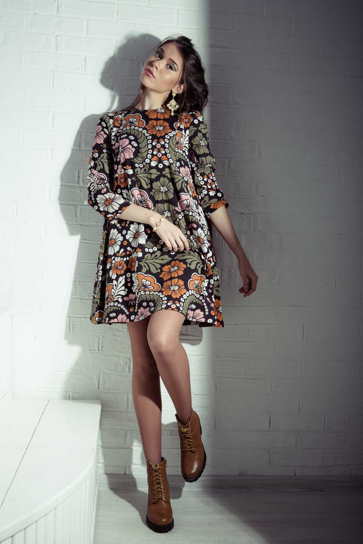 boho look with short floral dress