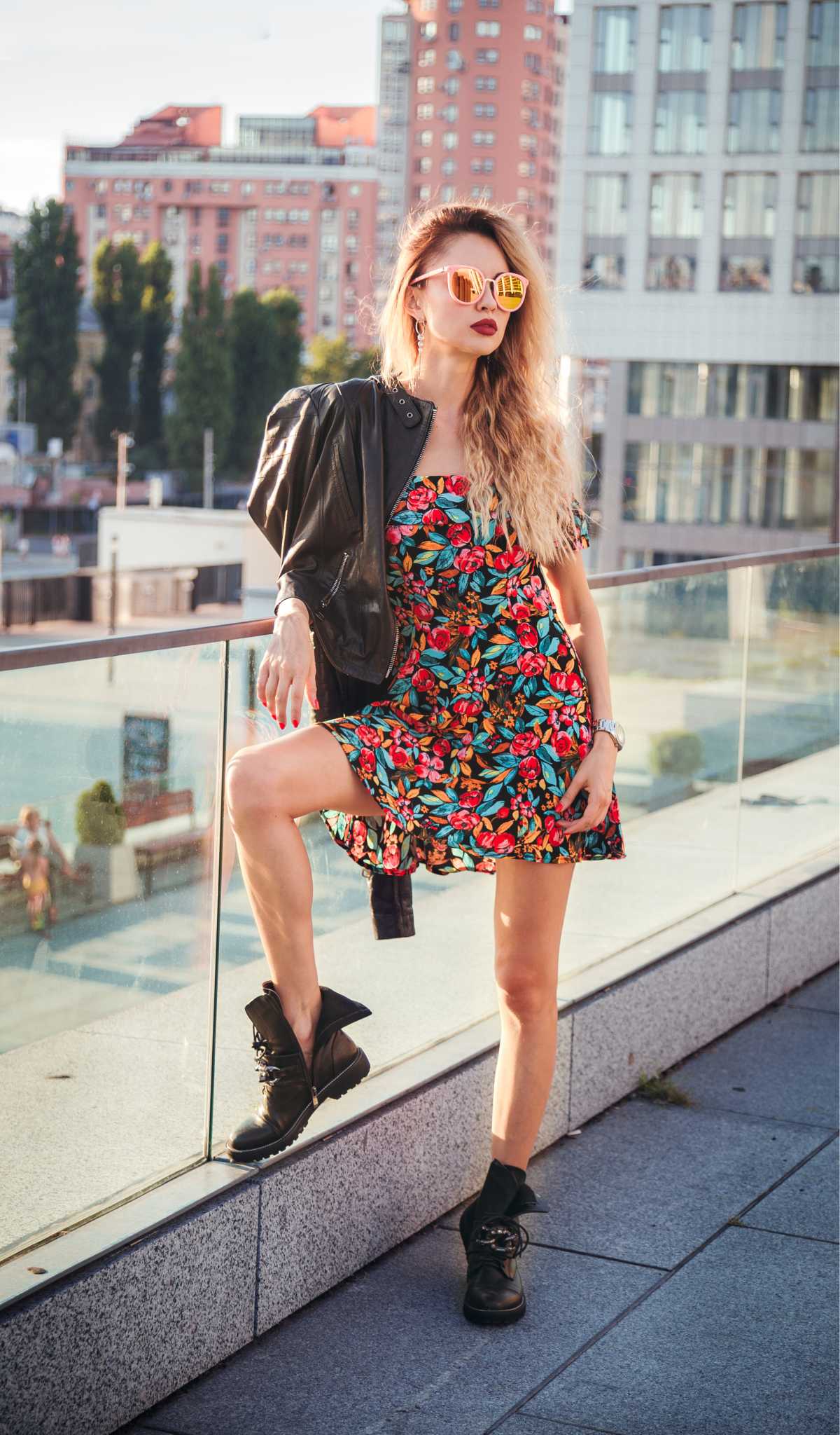 floral dress with combat boots is one of the trending floral dresses this winter