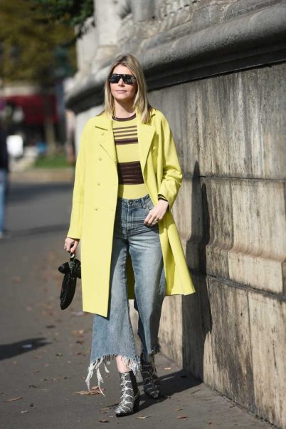 Country boots with jeans and yellow coat 