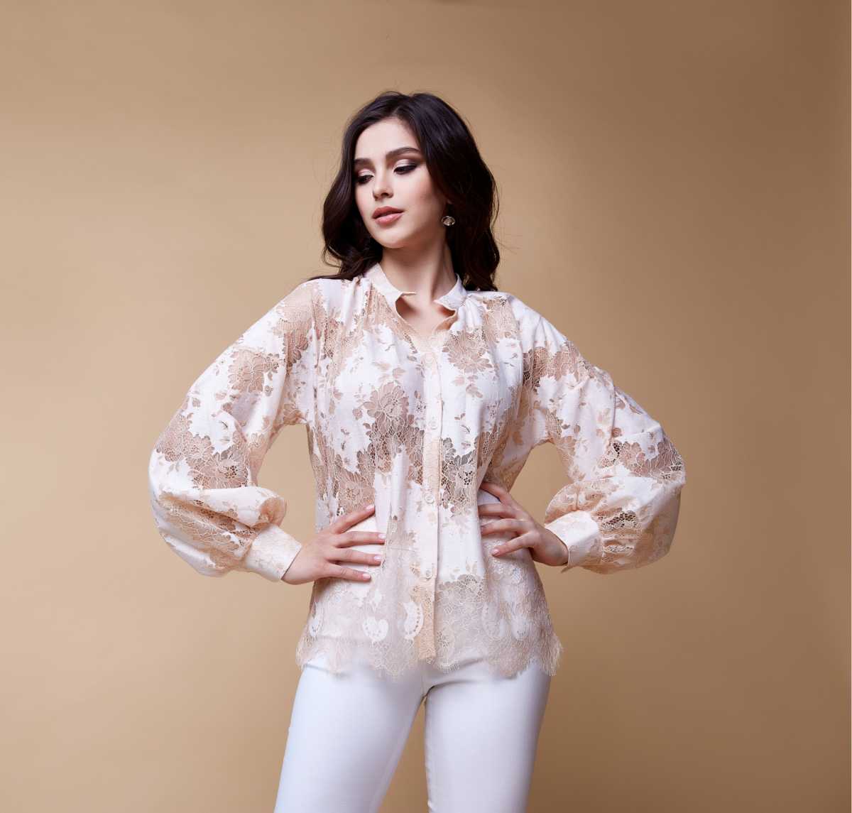 lace blouse with puff sleeves