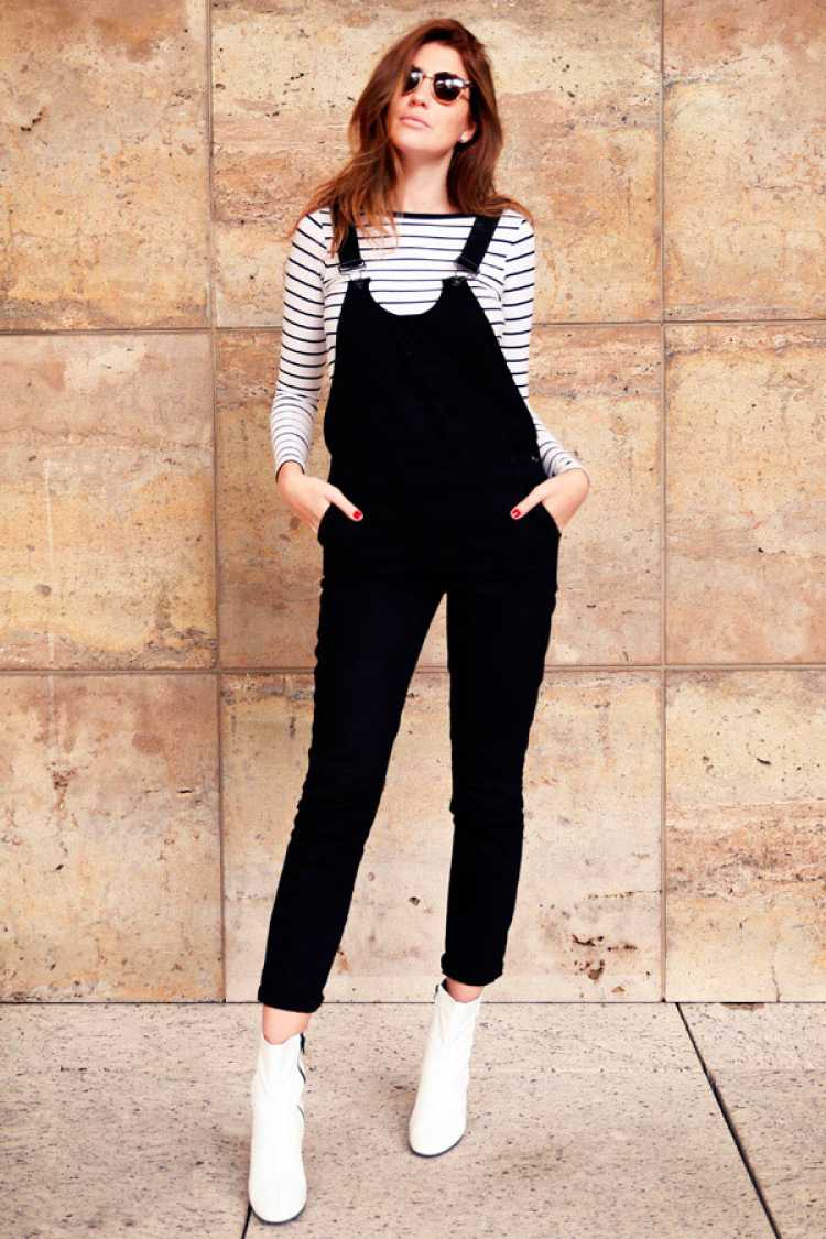 Look with white boots and jumpsuit