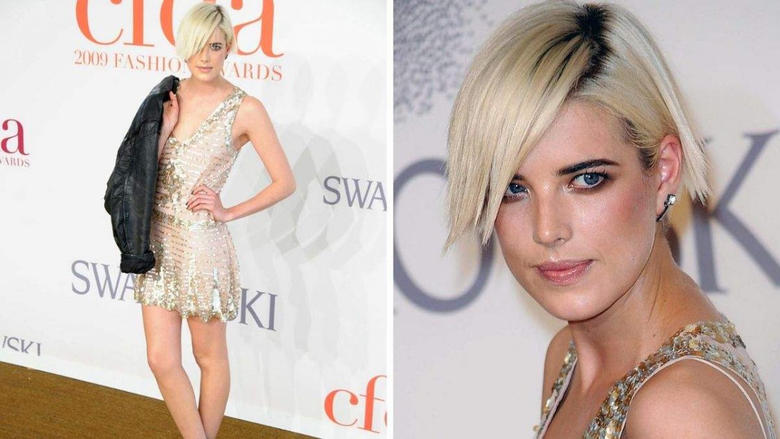 Agyness Deyn with very short, platinum hair