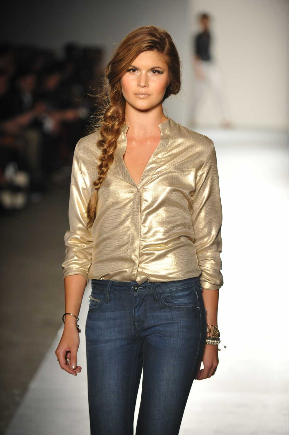 casual look with gold blouse