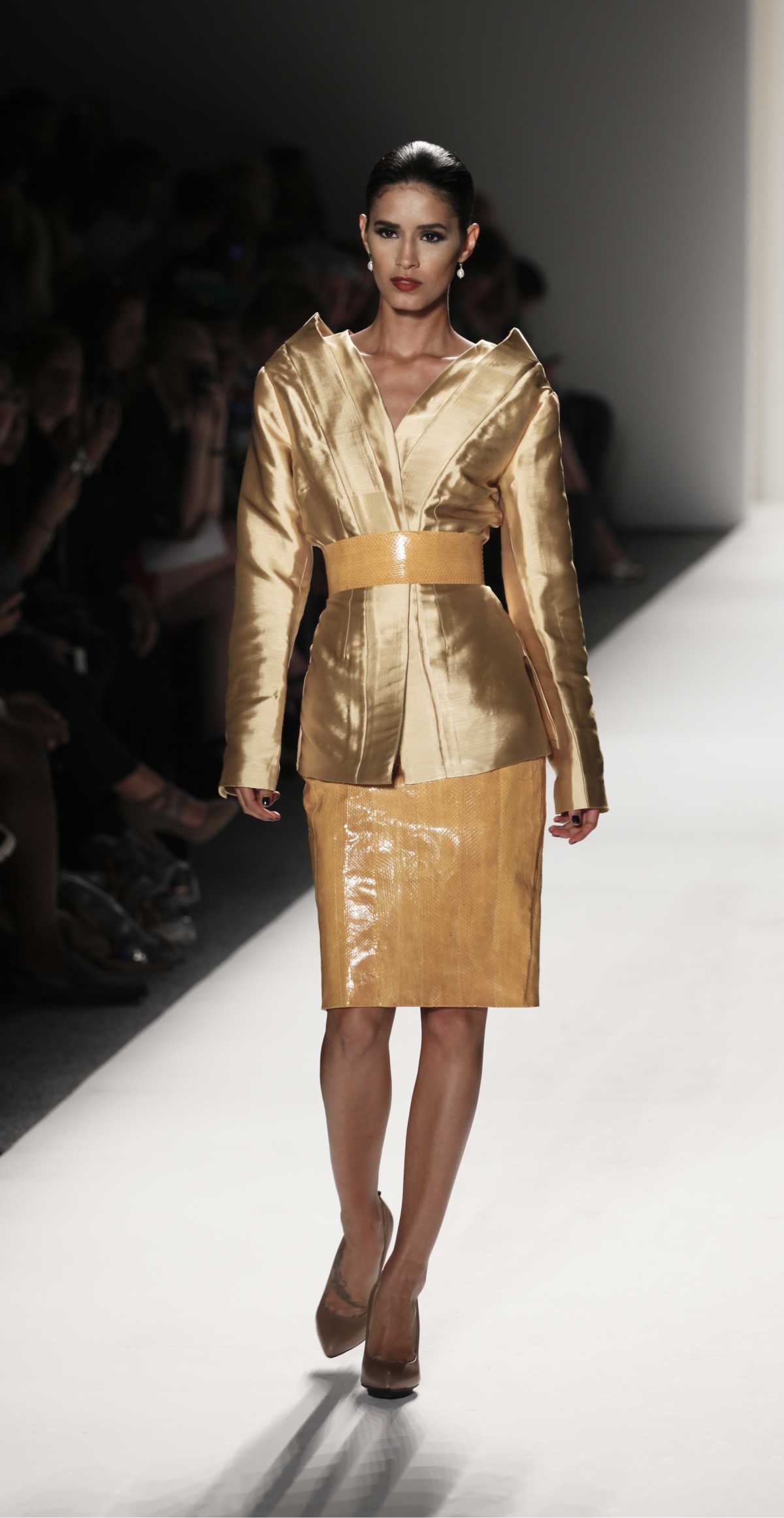 Formal production with golden coat