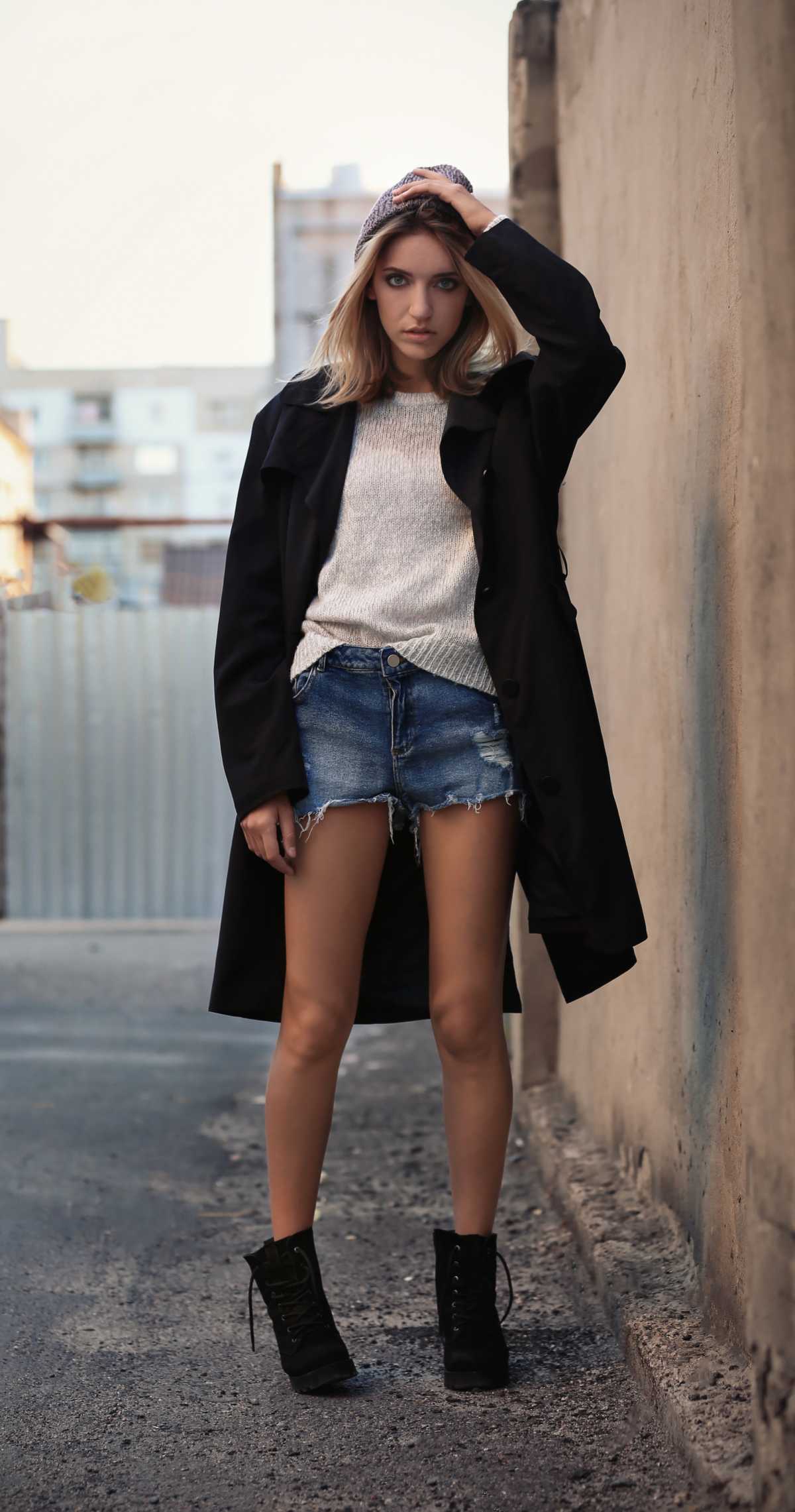 look with shorts and coat