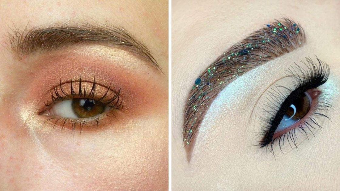 Soft glitter on the eyebrow