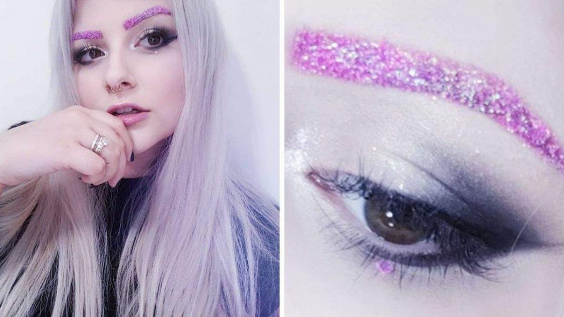 Pink glitter eyebrows