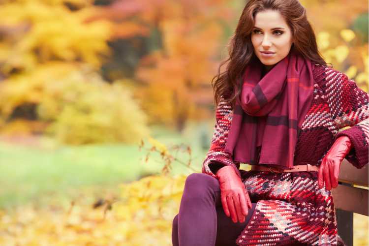 red plaid coat look