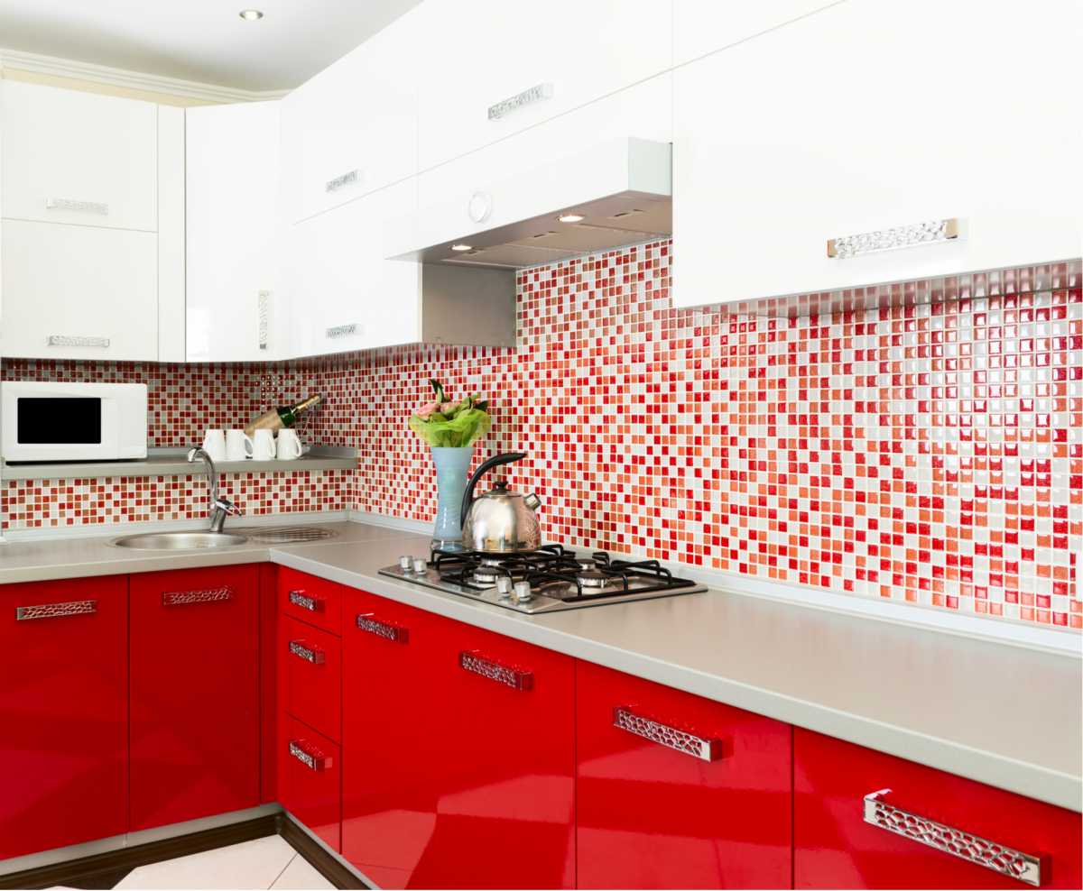 Modern kitchen with red cabinets