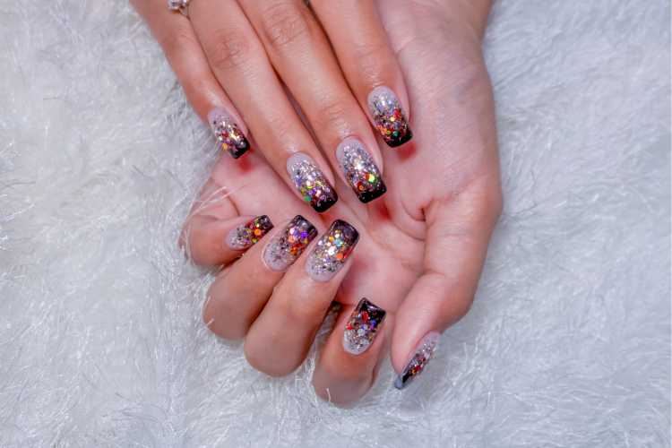 colorful confetti nail art