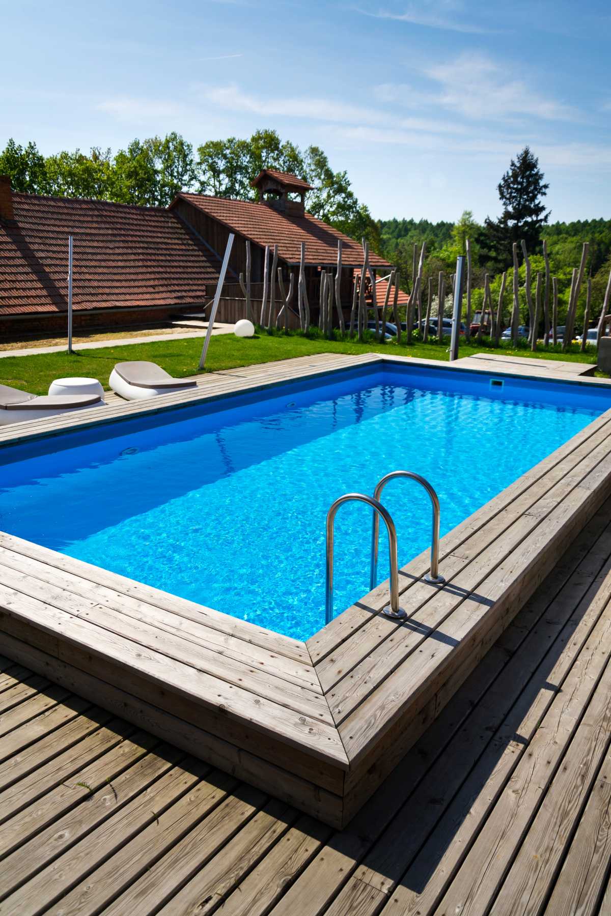 rectangular pool with edges above floor level