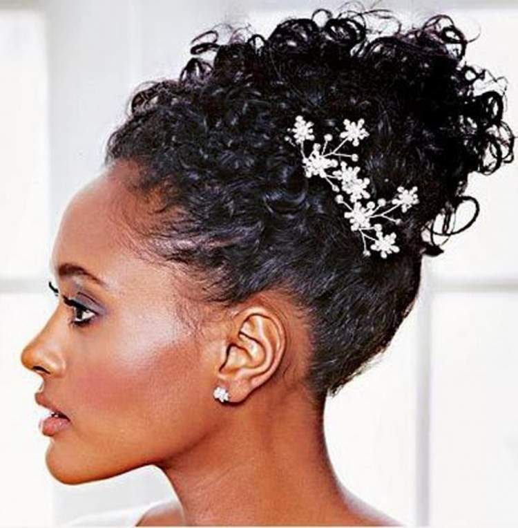 Hairstyle with ornament for short curly hair