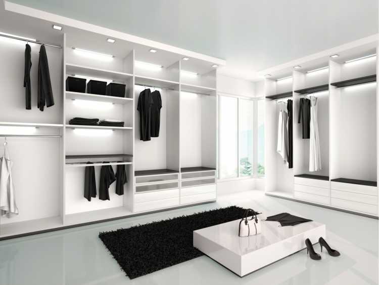 all white closet with black details