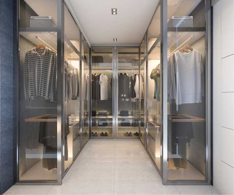 closet with glass cabinets