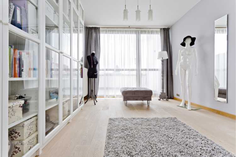 all-glass closet with white details