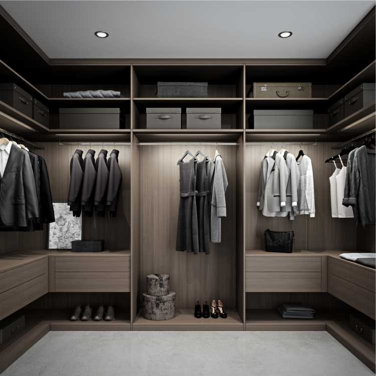 well-lit wooden closet