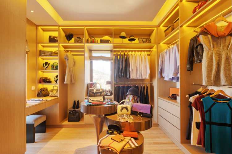 simple closet with open concept all in wood