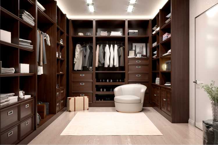 simple closet all in wood with light floor