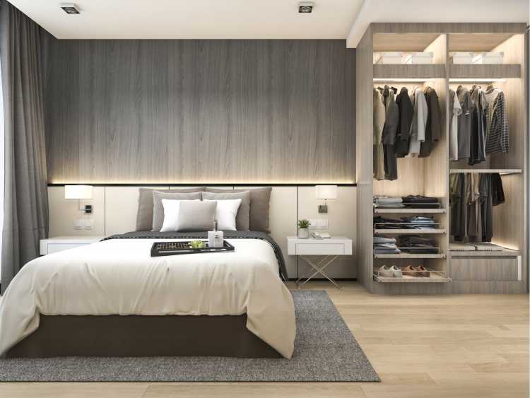 closet integrated into the bathroom and bedroom