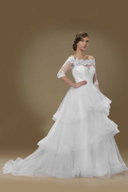 organza wedding dress with embroidered sleeves