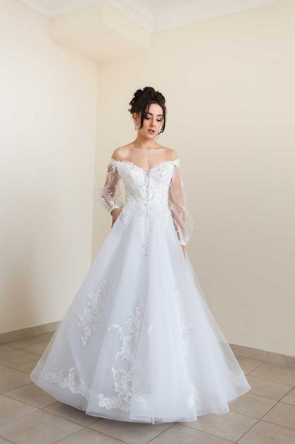 organza wedding dress with transparent long sleeves