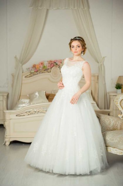 swirled organza wedding dress