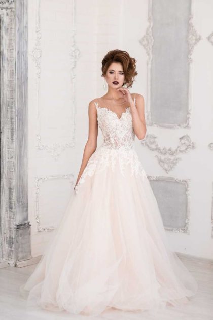 Perfect tulle wedding dress with embroidered cropped top